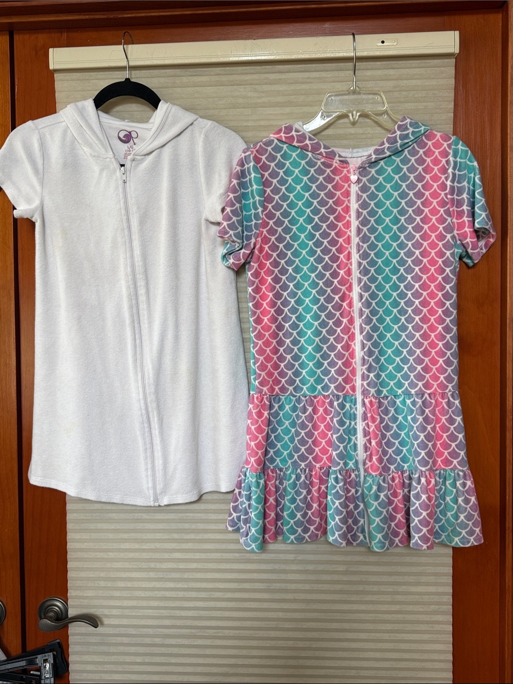Bundle of 2 child Hooded zip up Swim cover ups white and mermaid scaled